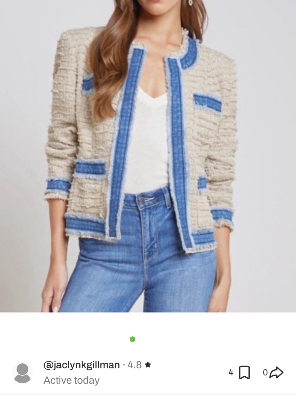 L’agence Tweed Beige Blazer with Denim Trim